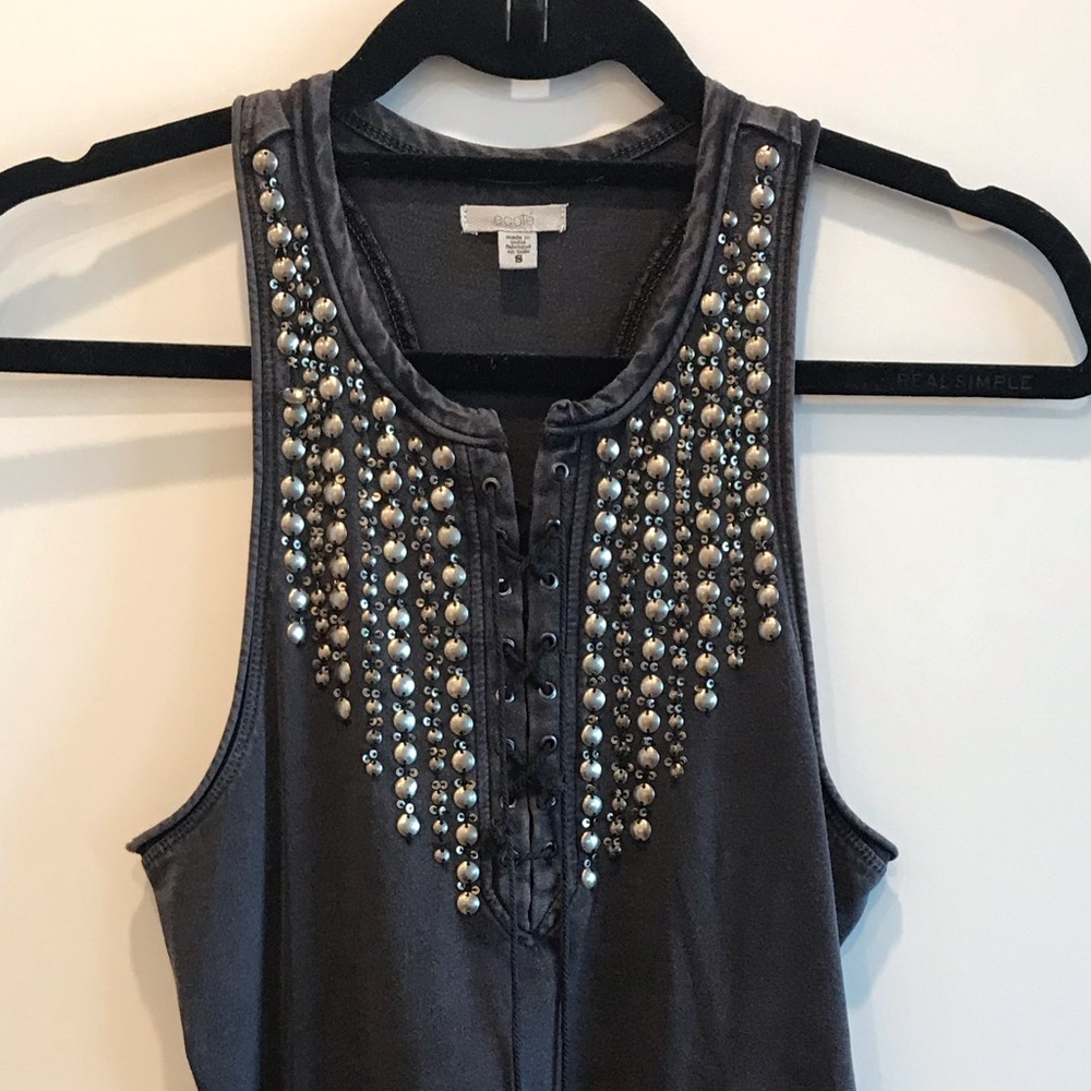 Grey beaded cross front tie dress